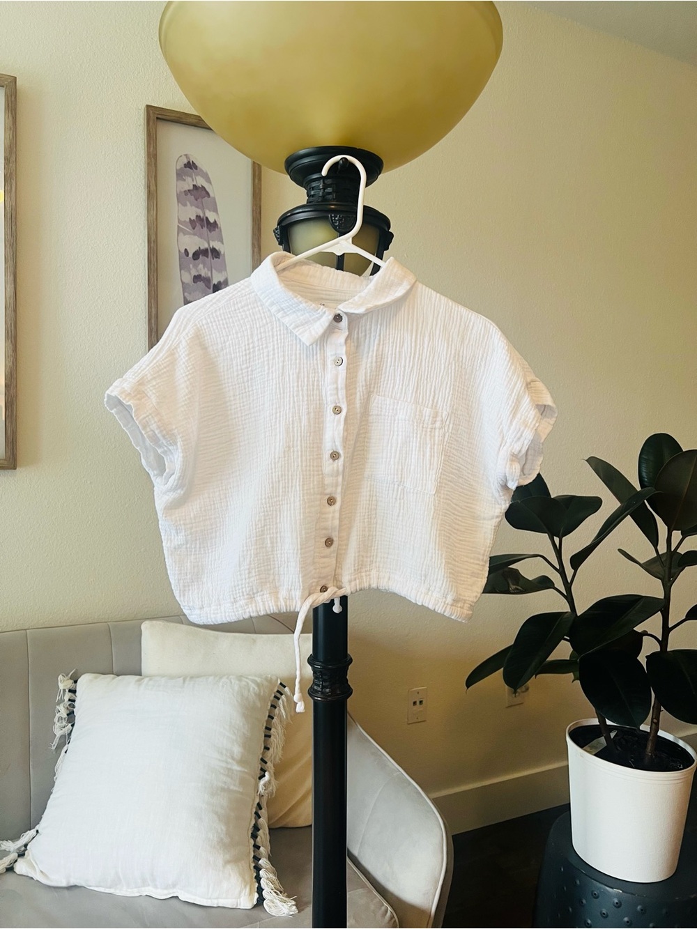 Francesca's Collections White Cotton Gauze Button-Up Shirt
